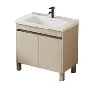 TYMYW Meuble Salle de Bain avec Lavabo et Robinet avec Pied Armoire Salle de Bain avec Vasque Céramique avec Charnière Tampon,Beige Clair,70 Cm