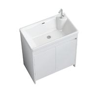 TYMYW Meuble Salle de Bain avec Lavabo et Robinet avec Pieds Meuble sous Lavabo avec Rangement et Charnière Tampon,Blanc,80 Cm