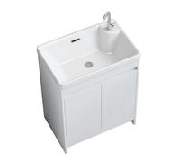TYMYW Meuble Salle de Bain avec Lavabo et Robinet avec Pieds Meuble sous Lavabo avec Rangement et Charnière Tampon,Blanc,70 Cm