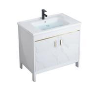 TYMYW Meuble Salle de Bain avec Lavabo et Robinet sur Pied Meuble Vasque Salle de Bain avec Pied et Charnière Tampon,Blanc,80 Cm