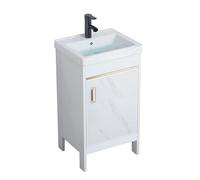 TYMYW Meuble Salle de Bain avec Lavabo et Robinet sur Pied Meuble Vasque Salle de Bain avec Pied et Charnière Tampon,Blanc,43 Cm