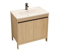 TYMYW Meuble Salle de Bain avec Rangement et Vasque en Céramique Meuble Salle de Bain avec Robinet avec Pied,Couleur Bois Marron,70 Cm