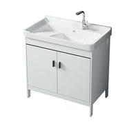 TYMYW Meuble Salle de Bain avec Vasque avec Planche À Laver avec Robinet Meuble sous Lavabo avec Pied avec Charnière Tampon,Blanc,70 Cm