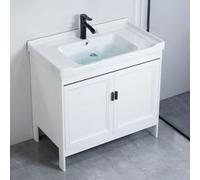 TYMYW Meuble Salle de Bain avec Vasque Blanc avec Robinet Meuble Salle de Bain Rangement avec Pied avec Charnière Tampon,70 Cm