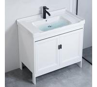 TYMYW Meuble Salle de Bain avec Vasque Blanc avec Robinet Meuble Salle de Bain Rangement avec Pied avec Charnière Tampon,80 Cm