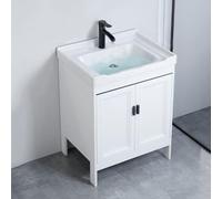 TYMYW Meuble Salle de Bain avec Vasque Blanc avec Robinet Meuble Salle de Bain Rangement avec Pied avec Charnière Tampon,60 Cm