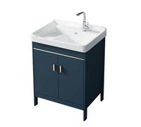 TYMYW Meuble Salle de Bain avec Vasque Céramique et Mitigeur avec Planche À Laver Armoire Salle de Bain avec Pied et Charnière Tampon,Bleu,60 Cm