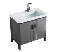 TYMYW Meuble Salle de Bain avec Vasque Céramique et Mitigeur et Planche À Laver Armoire Salle de Bain avec Pied et Charnière Tampon,Gris,70 Cm