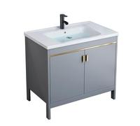 TYMYW Meuble Salle de Bain avec Vasque Céramique et Mitigeur Meuble Vasque Salle de Bain avec Pied et Charnière Tampon,Gris,70 Cm