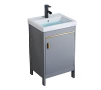 TYMYW Meuble Salle de Bain avec Vasque Céramique et Mitigeur Meuble Vasque Salle de Bain avec Pied et Charnière Tampon,Gris,43 Cm