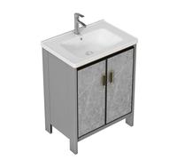 TYMYW Meuble Salle de Bain avec Vasque en Céramique avec Robinet avec Charnière Tampon Meuble Salle de Bain Rangement avec Pied,Gris,60 Cm
