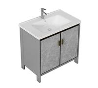 TYMYW Meuble Salle de Bain avec Vasque en Céramique avec Robinet avec Charnière Tampon Meuble Salle de Bain Rangement avec Pied,Gris,70 Cm