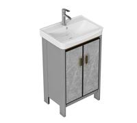 TYMYW Meuble Salle de Bain avec Vasque en Céramique avec Robinet avec Charnière Tampon Meuble Salle de Bain Rangement avec Pied,Gris,50 Cm