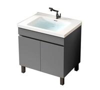TYMYW Meuble Salle de Bain avec Vasque et Mitigeur avec Pieds Armoire Salle de Bain avec Vasque Céramique avec Rangement,Gris Foncé,60 Cm