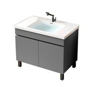 TYMYW Meuble Salle de Bain avec Vasque et Mitigeur avec Pieds Armoire Salle de Bain avec Vasque Céramique avec Rangement,Gris Foncé,80 Cm