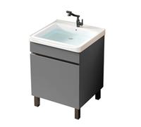 TYMYW Meuble Salle de Bain avec Vasque et Mitigeur avec Pieds Armoire Salle de Bain avec Vasque Céramique avec Rangement,Gris Foncé,44 Cm
