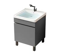 TYMYW Meuble Salle de Bain avec Vasque et Mitigeur avec Pieds Armoire Salle de Bain avec Vasque Céramique avec Rangement,Gris Foncé,50 Cm