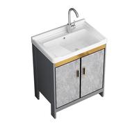 TYMYW Meuble Salle de Bain avec Vasque et Mitigeur avec Planche À Laver Armoire Salle de Bain avec Pied avec Rangement,Gris,70 Cm