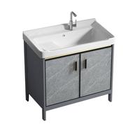 TYMYW Meuble Salle de Bain avec Vasque et Mitigeur avec Planche À Laver avec Pieds Armoire Salle de Bain avec Charnière Tampon,Gris,70 Cm