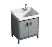 TYMYW Meuble Salle de Bain avec Vasque et Mitigeur avec Planche À Laver avec Pieds Armoire Salle de Bain avec Charnière Tampon,Gris,60 Cm