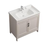 TYMYW Meuble Salle de Bain avec Vasque et Mitigeur Meuble Salle de Bain Rangement avec Pied avec Charnière Tampon,Beige Clair,80 Cm