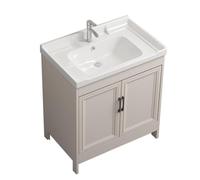 TYMYW Meuble Salle de Bain avec Vasque et Mitigeur Meuble Salle de Bain Rangement avec Pied avec Charnière Tampon,Beige Clair,70 Cm