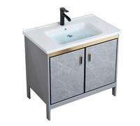 TYMYW Meuble Salle de Bain avec Vasque et Mitigeur Meuble Salle de Bain Rangement avec Pied et Charnière Tampon,Gris,80 Cm