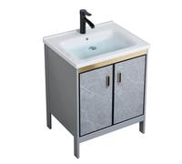 TYMYW Meuble Salle de Bain avec Vasque et Mitigeur Meuble Salle de Bain Rangement avec Pied et Charnière Tampon,Gris,60 Cm