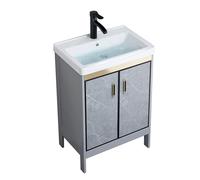 TYMYW Meuble Salle de Bain avec Vasque et Mitigeur Meuble Salle de Bain Rangement avec Pied et Charnière Tampon,Gris,50 Cm