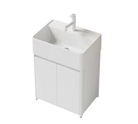 TYMYW Meuble Salle de Bain avec Vasque et Robinet avec Pied Armoire de Salle de Bain avec Porte À Fermeture Douce,Blanc,60 Cm