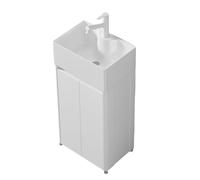 TYMYW Meuble Salle de Bain avec Vasque et Robinet avec Rangement Meuble sous Lavabo Salle de Bain avec Pied avec Charnière Tampon,Blanc,45 Cm