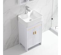 TYMYW Meuble Salle de Bain avec Vasque et Robinet Meuble de Salle de Bain sous Lavabo avec Pied avec Charnière Tampon,Blanc,48Cm,Un