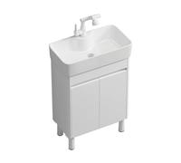 TYMYW Meuble Salle de Bain Blanc avec Vasque Céramique avec Robinet Meuble sous Lavabo avec Porte À Fermeture Douce avec Pied,55 Cm