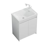 TYMYW Meuble Salle de Bain Blanc avec Vasque Céramique et Mitigeur Armoire Salle de Bain avec Pied avec Rangement,50 Cm