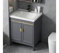 TYMYW Meuble Salle de Bain Gris Meuble Vasque Salle de Bain avec Robinet et Lavabo Céramique avec Pied avec Charnière Tampon,60 Cm