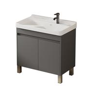 TYMYW Meuble Salle de Bain Rangement avec Vasque avec Robinet et Planche À Laver Armoire Salle de Bain avec Pied et Charnière Tampon,Gris,70 Cm