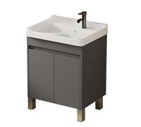 TYMYW Meuble Salle de Bain Rangement avec Vasque avec Robinet et Planche À Laver Armoire Salle de Bain avec Pied et Charnière Tampon,Gris,60 Cm