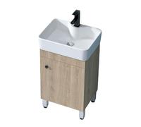 TYMYW Meuble Vasque Salle de Bain avec Robinet et Lavabo en Céramique Meuble sous Lavabo avec Pieds et Charnière Tampon,Couleur du Bois,48 Cm