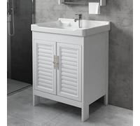 TYMYW Meuble Vasque Salle de Bain avec Robinet et Vasque en Céramique Meuble Salle de Bain Rangement avec Pied et Charnière Tampon,Blanc,60 Cm