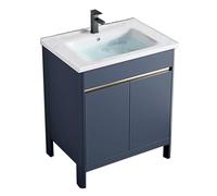 TYMYW Meuble Vasque Salle de Bain avec Robinet Vasque en Céramique Meuble Salle de Bain Rangement avec Pied,Bleu,60 Cm