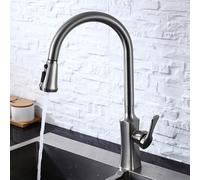 TYMYW Mitigeur de Cuisine Extractible, Robinet de Cuisine avec Douchette 2 Modes Rotatif À 360° Laiton Trou Unique,Brossé