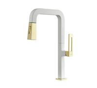 TYMYW Mitigeur de Cuisine Extractible, Robinet de Cuisine avec Douchette 2 Modes Rotatif À 360° Robinet Evier Trou Unique,Blanc + Or