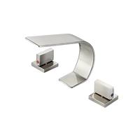 TYMYW Robinet 3 Trous Lavabo Salle de Bain À Double Poignée Robinet de Lavabo Cascade Divisé en Laiton,Argent Brossé