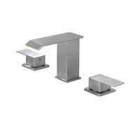 TYMYW Robinet 3 Trous Lavabo Salle de Bain À Double Poignée Robinet de Lavabo Cascade Divisé en Laiton Argent Brossé