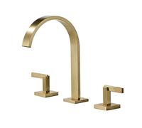 TYMYW Robinet 3 Trous Lavabo Salle de Bain Cascade Double Poignée Divisé Robinet Mitigeur Lavabo en Laiton,Or Brossé