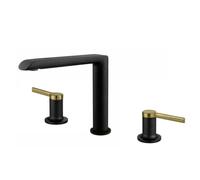 TYMYW Robinet 3 Trous Lavabo Salle de Bain Double Poignée Pivotant À 360° Mitigeur Lavabo 3 Trous en Laiton Type Divisé,Noir + Or