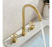 TYMYW Robinet 3 Trous Lavabo Salle de Bain Double Poignée Type Divisé Pivotant À 360° Mitigeur Lavabo Laiton,Or