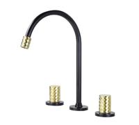 TYMYW Robinet 3 Trous Lavabo Salle de Bain Mitigeur de Lavabo 3 Trous À Double Poignée Type Divisé en Laiton,Noir + Or