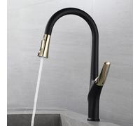 TYMYW Robinet Cuisine avec Douchette Extractible 2 Modes Poignée Unique Pivotant À 360 ° Mitigeur Evier Extractible Monotrou,Noir + Or