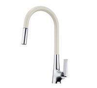 TYMYW Robinet Cuisine avec Douchette Extractible À Double Mode Robinet Mitigeur Cuisine Pivotant À 360°, Blanc + Chrome